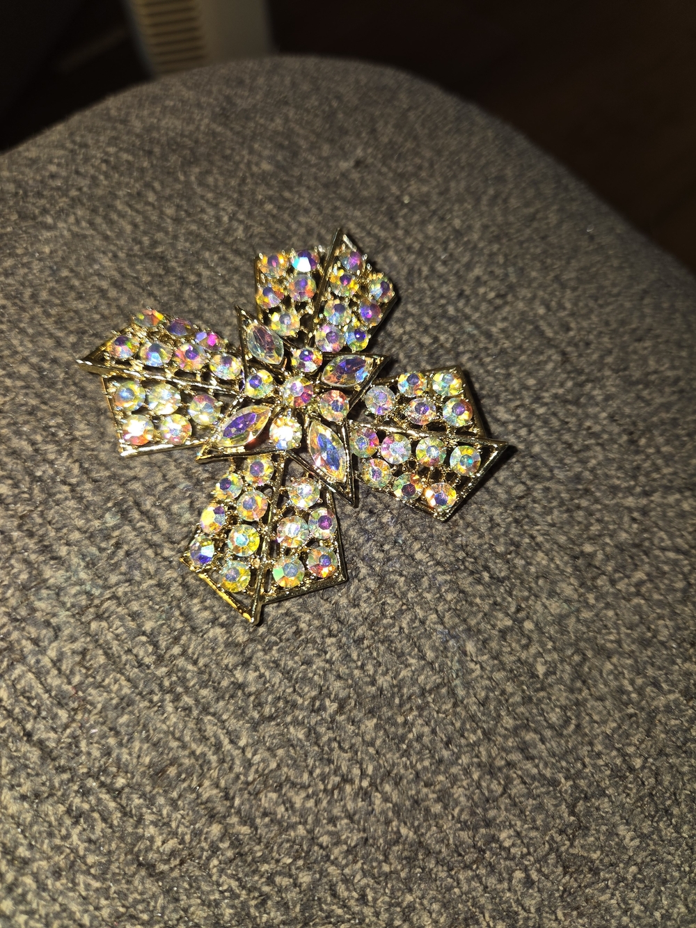 Signed Weiss Gold Filigree Cross Brooch